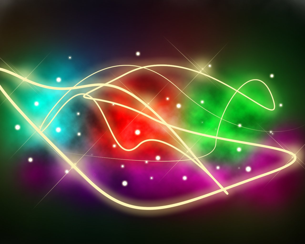 Abstract colorful background with flowing light lines and sparkling dots creating a vibrant, dynamic effect.
