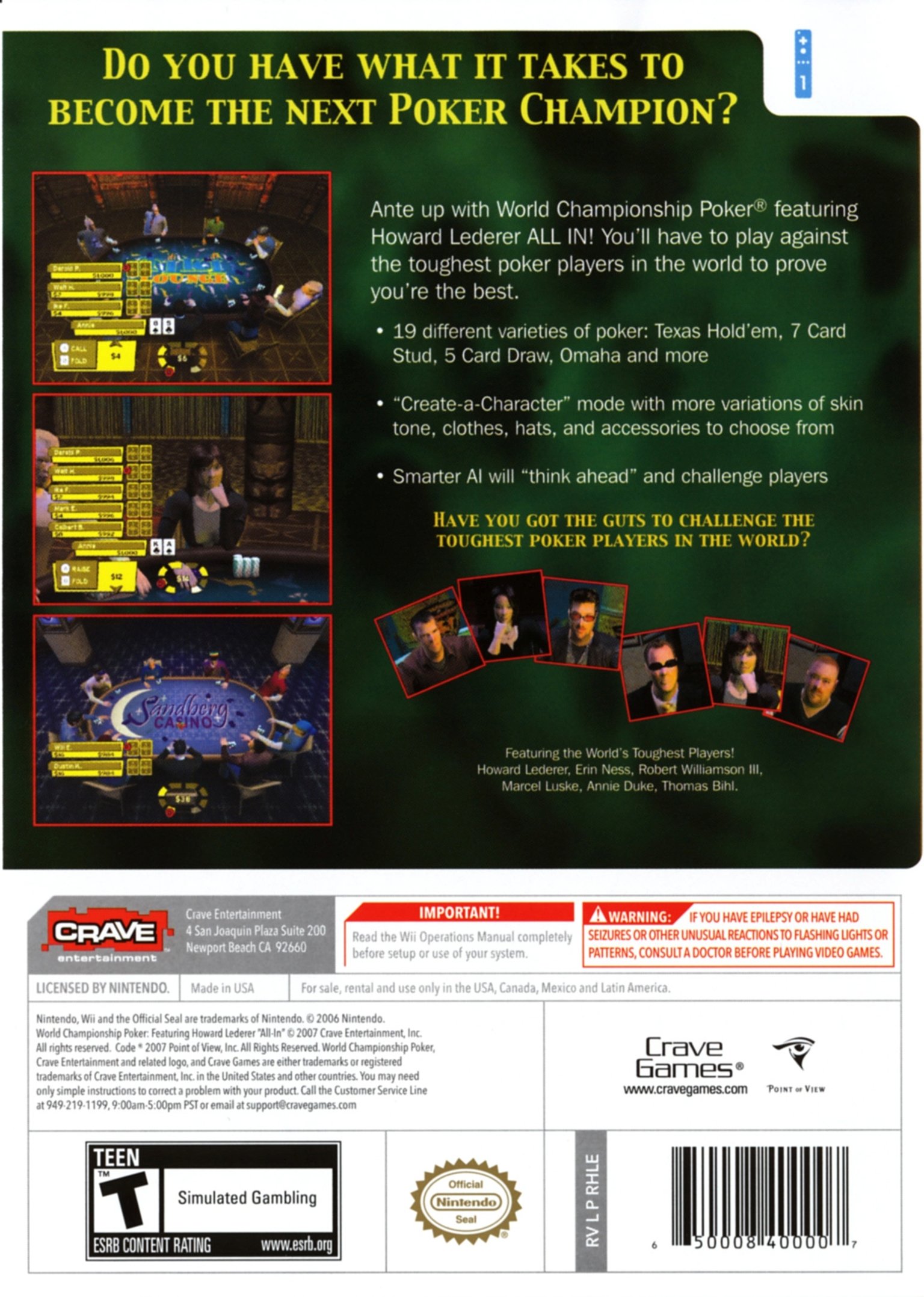 video game World Championship Poker: Featuring Howard Lederer Image