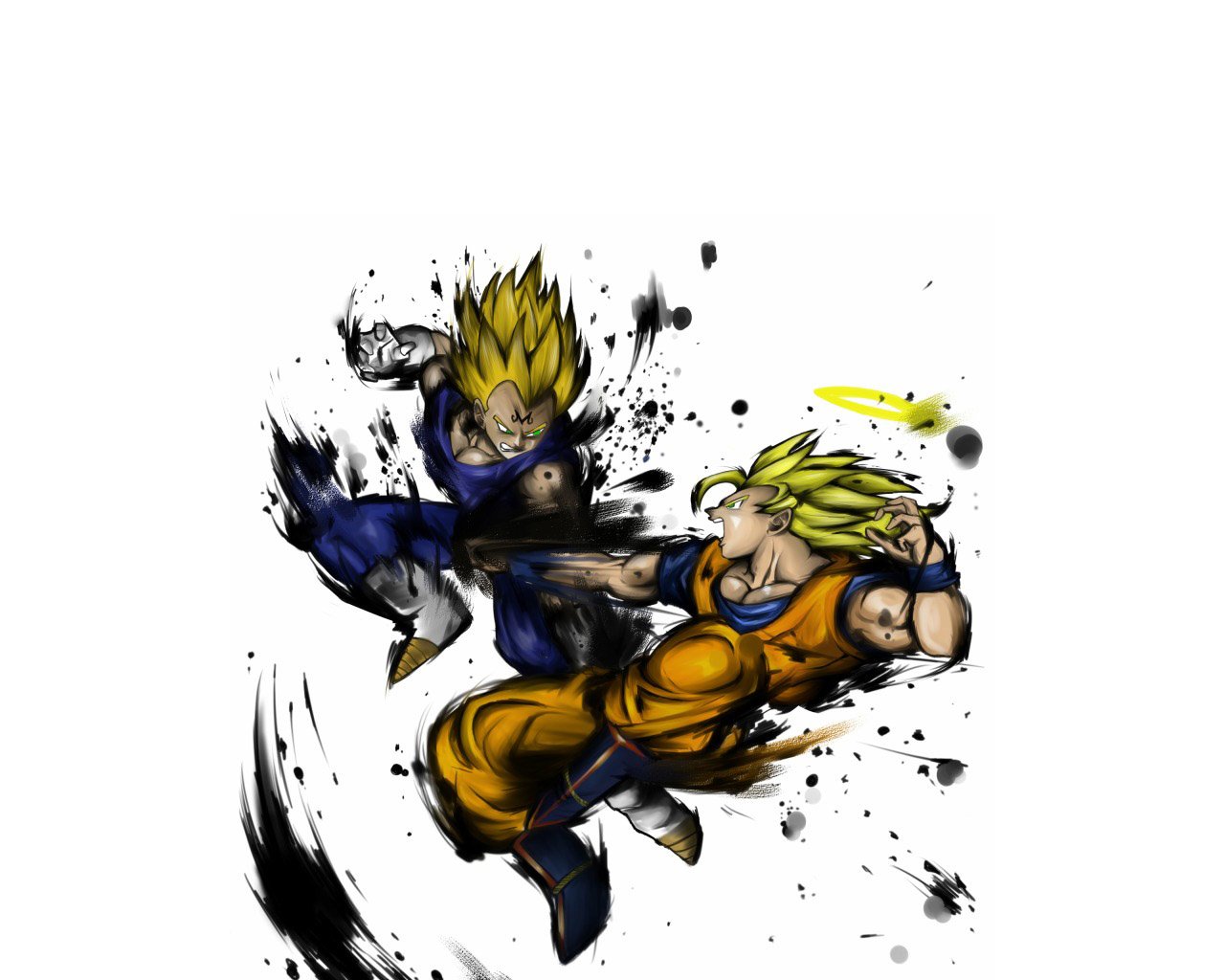 Vegeta and Goku engage in an intense battle, showcasing dynamic action and energy, captured in a vibrant anime style from Dragon Ball Z.