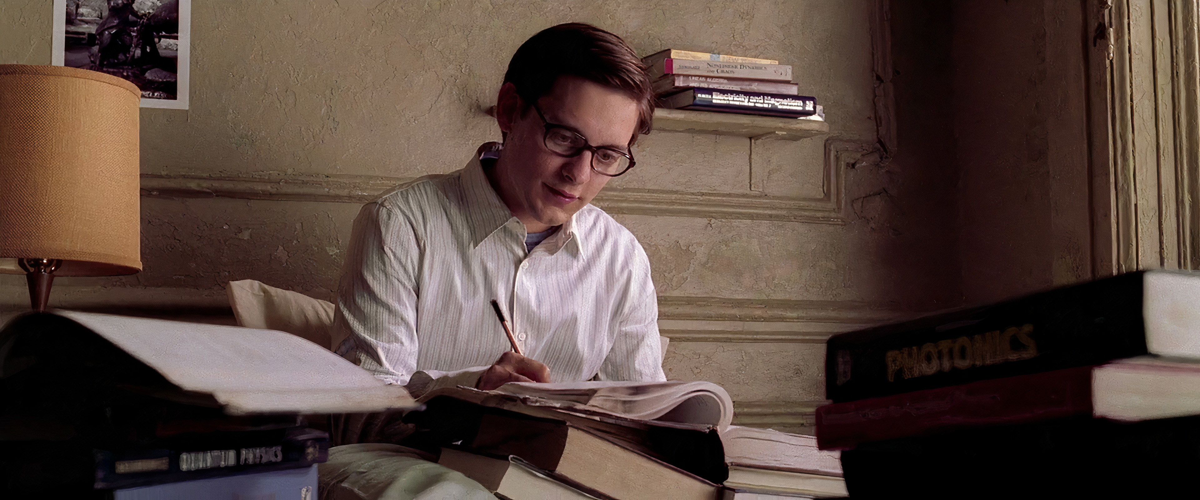 Peter Parker studying