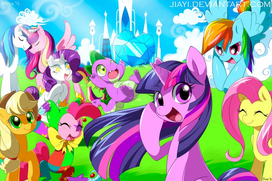 Rarity (My Little Pony) Shining Armor Princess Cadance Rainbow Dash Applejack (My Little Pony) Pinkie Pie Fluttershy (My Little Pony) Spike (My Little Pony) Twilight Sparkle TV Show My Little Pony: Friendship Is Magic Image
