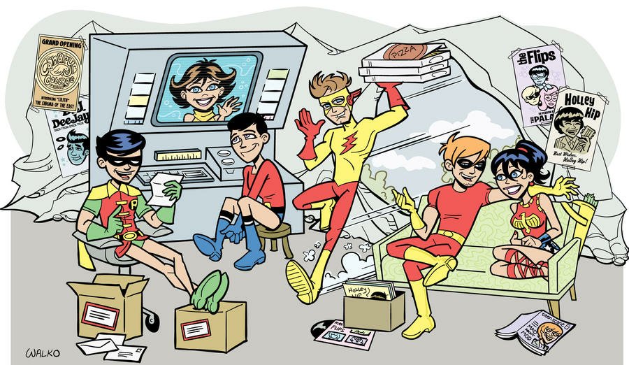 Aqualad (DC Comics) Aquagirl (DC Comics) Wally West Speedy (DC Comics) Roy Harper Garth (DC Comics) Wonder Girl Donna Troy Kid Flash Robin (DC Comics) Dick Grayson Comic Teen Titans Image