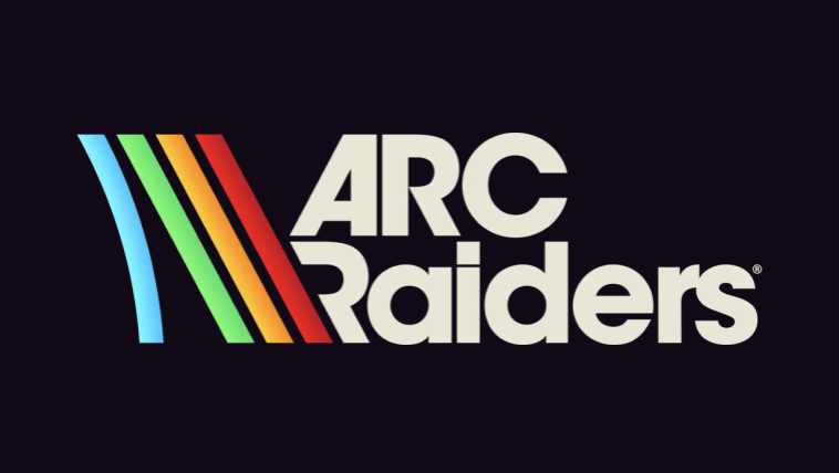 ARC Raiders video game logo: bold white ARC Raiders text with multicolored slanted stripes to the left on a dark background.