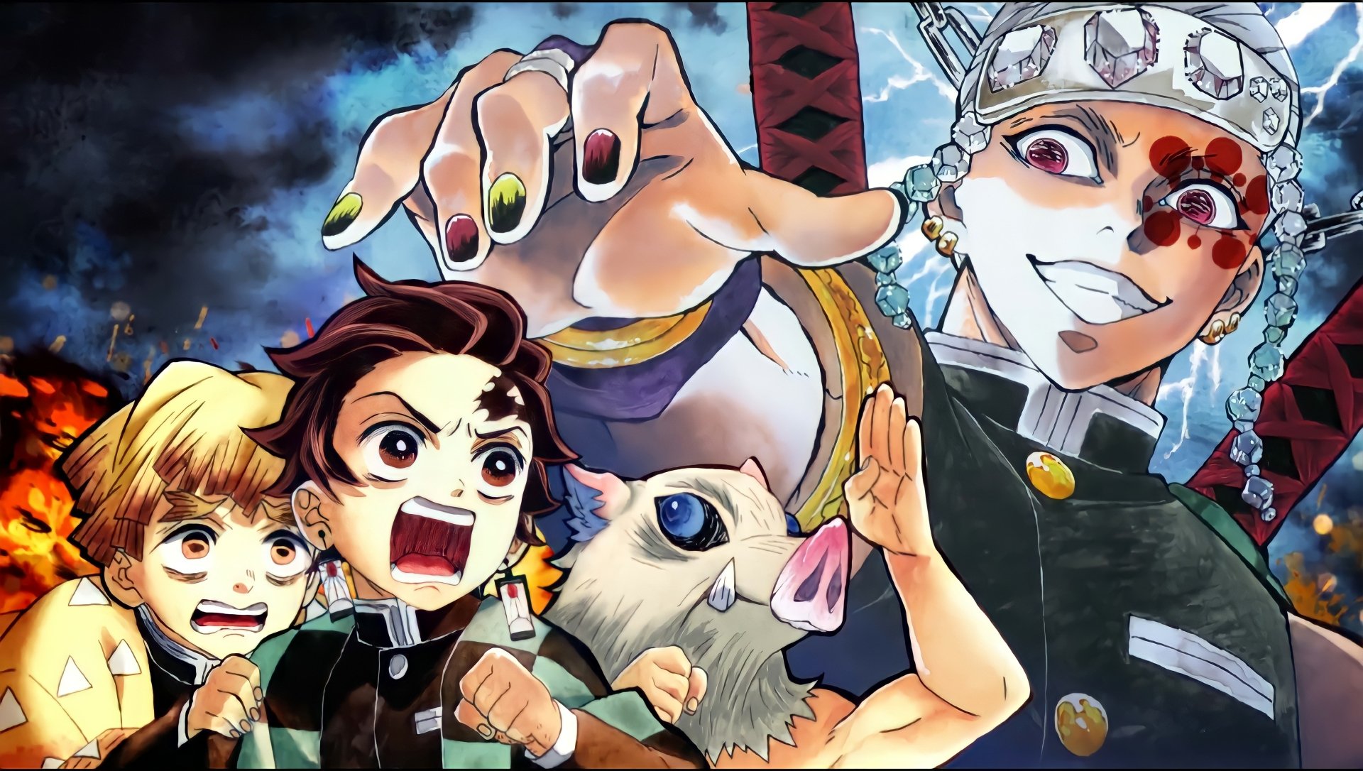 Tengen Uzui Zenitsu Agatsuma Inosuke Hashibira Tanjiro Kamado Anime Demon Slayer: Kimetsu no Yaiba Image