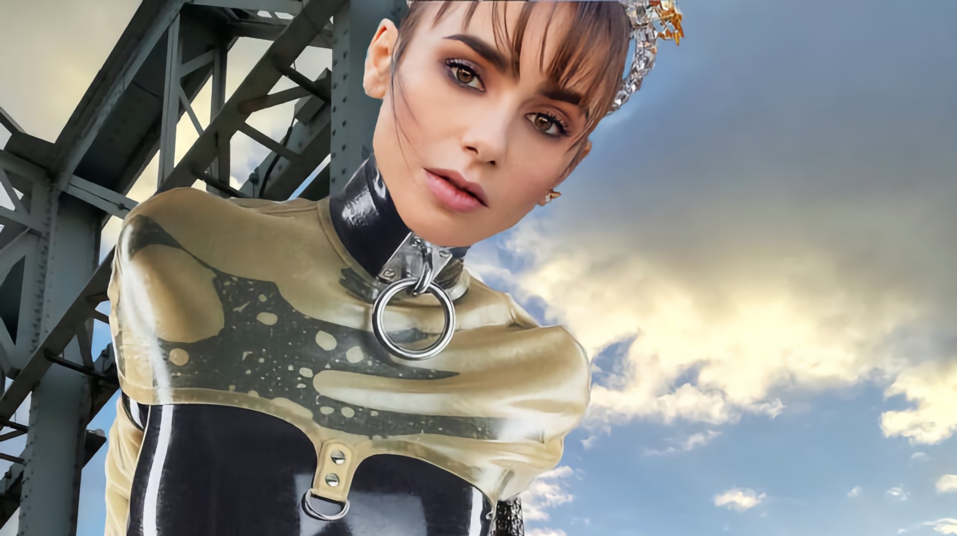 Lily Collins collar latex woman model Image