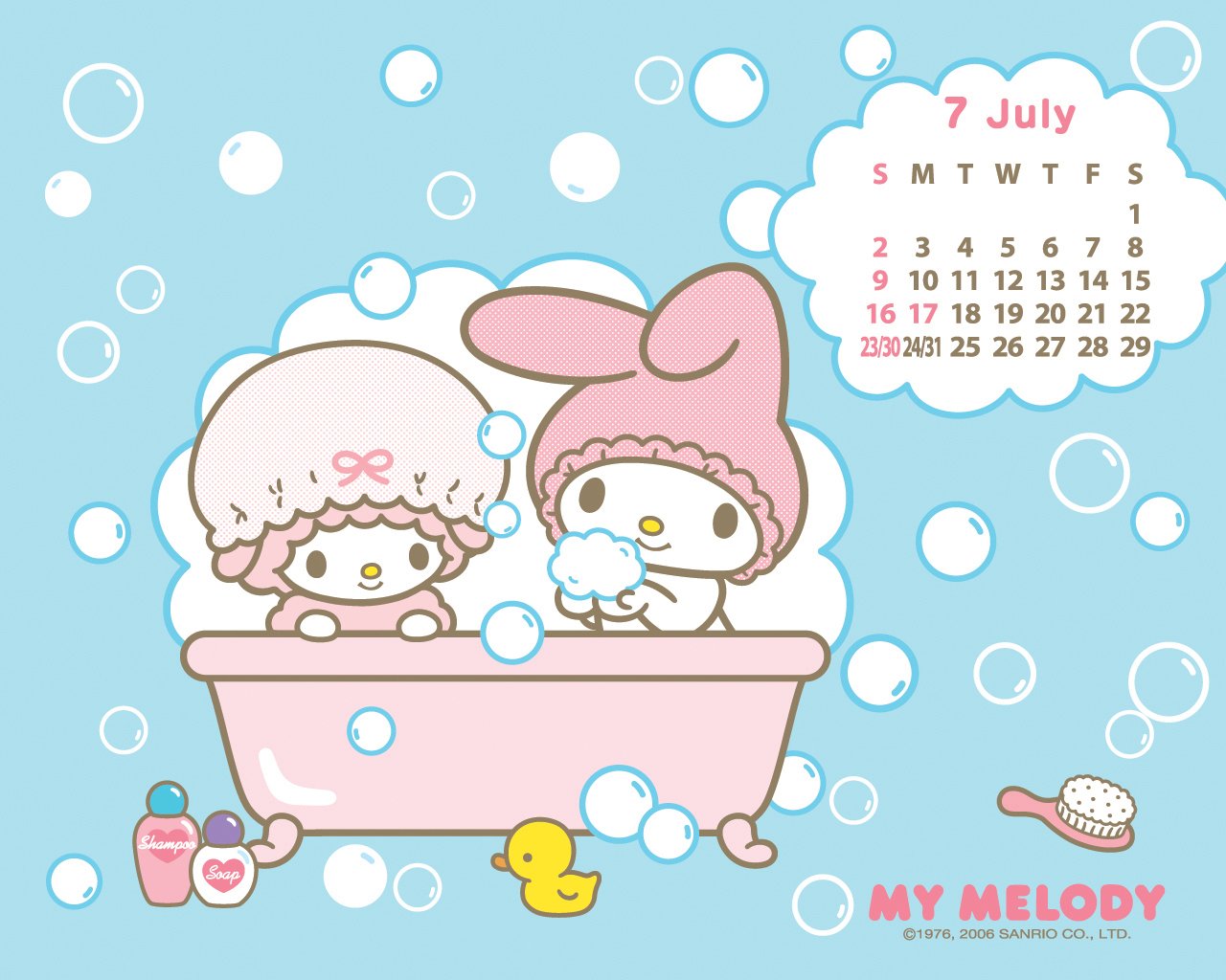 Hello Kitty \u0026 My Melody July Bath Time Calendar Bliss, image size:1280x1024