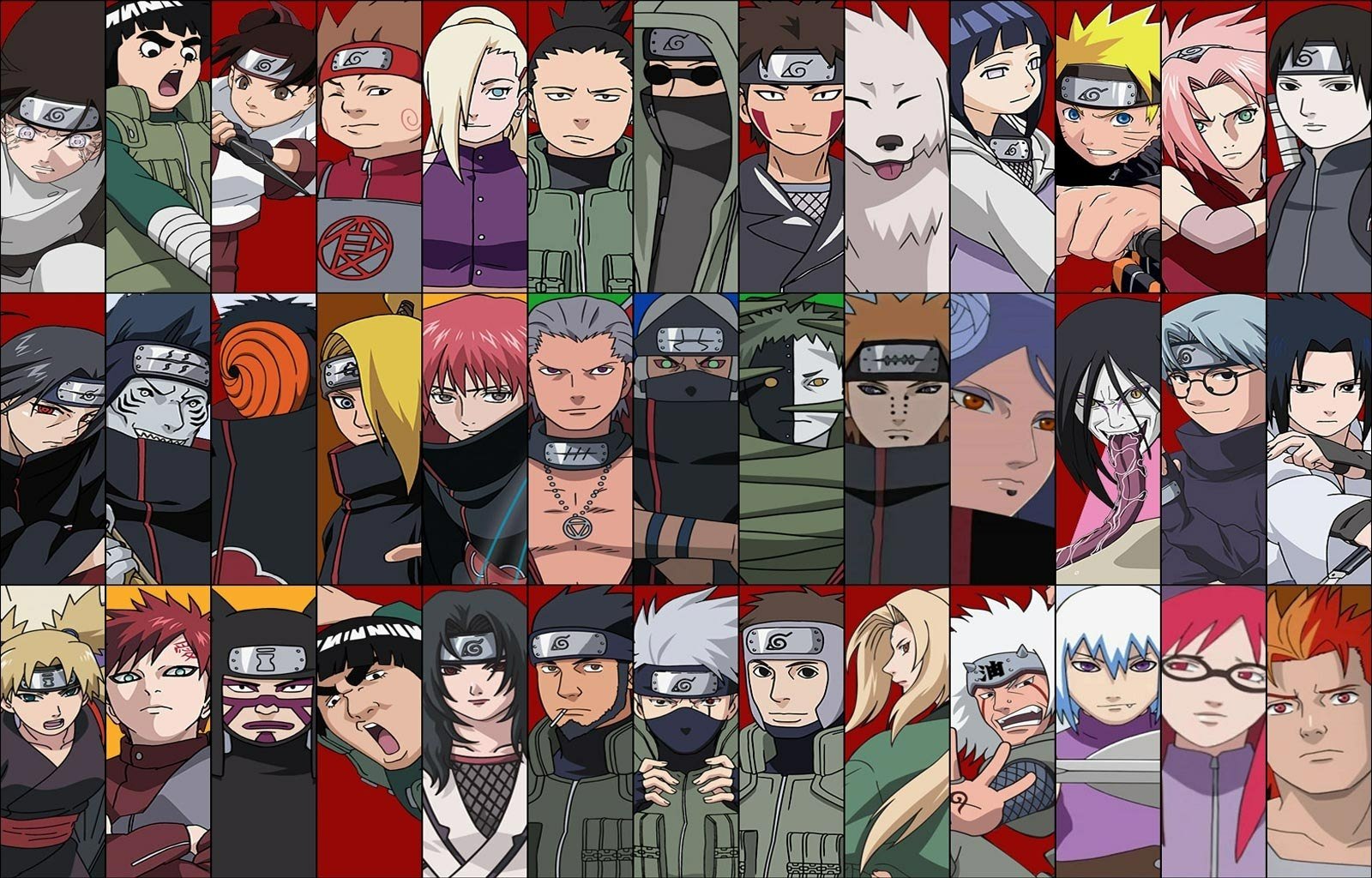 Collage of diverse characters from the anime Naruto showcasing various ninjas and iconic figures in vibrant, detailed artwork.