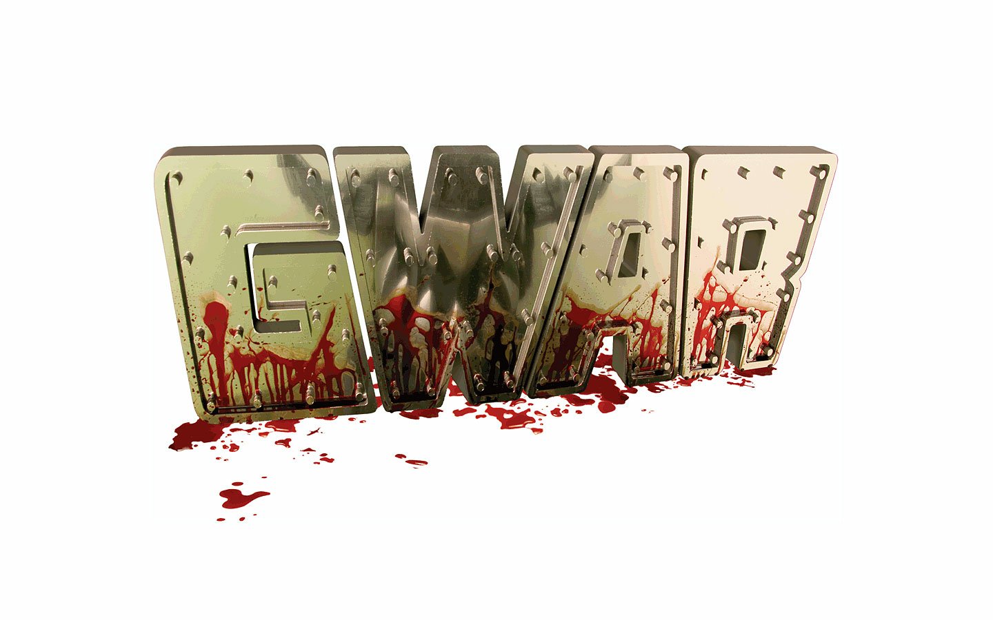 The image features the bold metallic logo of the band GWAR, with splatters of red that evoke their signature theatrical and irreverent style in music.