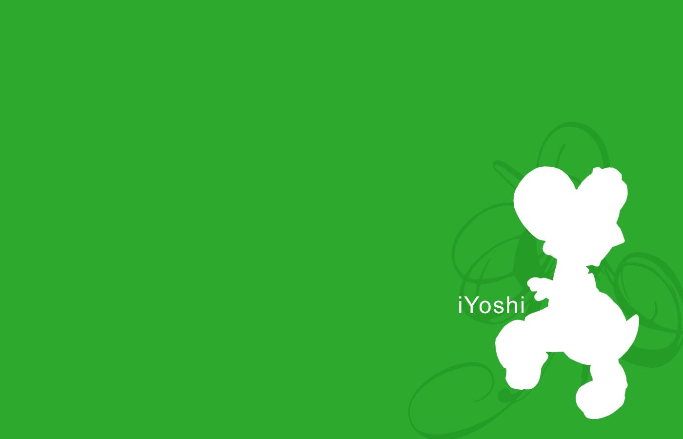 Silhouette of Yoshi from the Super Mario Bros. video game series on a bright green background with subtle decorative swirls.