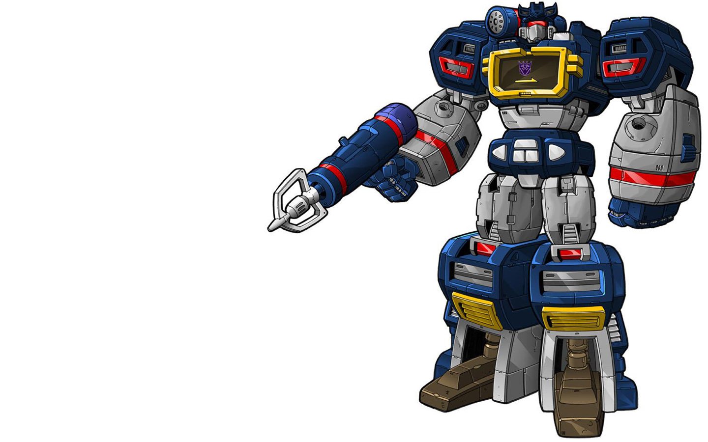 A colorful comic-style illustration of a Transformers character, depicted as a large robot with impressive detail, showcasing its iconic features and arm cannon.