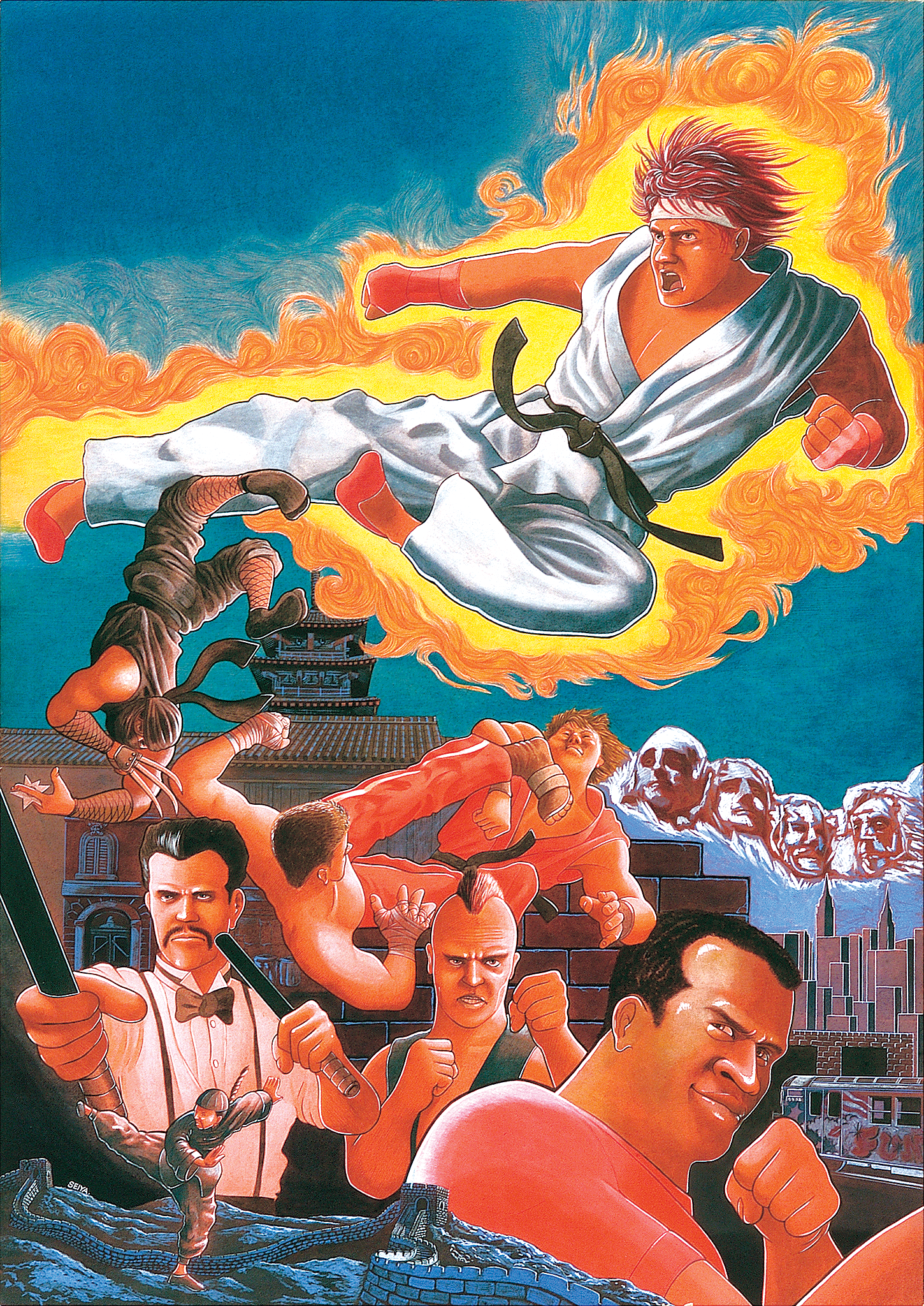 Mike (Street Fighter) Birdie (Street FIghter) Ken Masters Joe (Street FIghter) Lee (Street Fighter) Eagle (Street Fighter) Geki (Street Fighter) Ryu (Street Fighter) video game Street Fighter Image