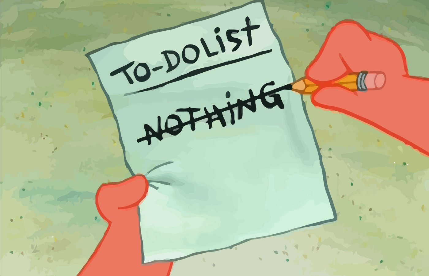 Patrick Star from the TV show SpongeBob SquarePants crosses out nothing on his humorous to-do list, showcasing his laid-back attitude.