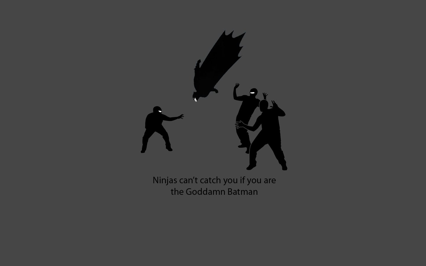 A funny silhouette scene shows Batman effortlessly dodging three ninjas with the caption, Ninjas can't catch you if you are the Goddamn Batman.