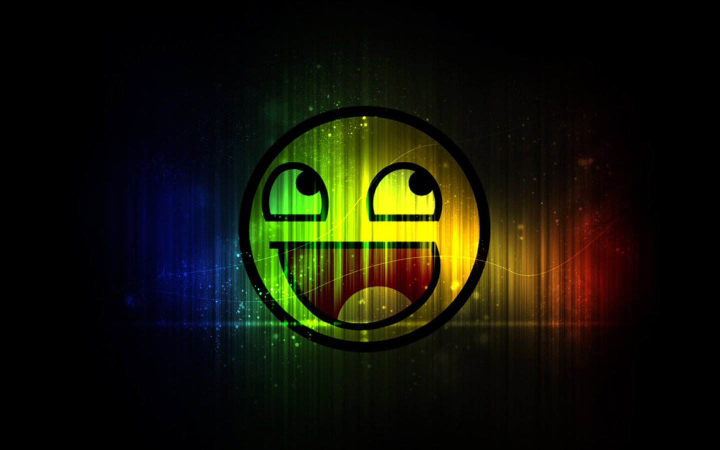 A vibrant, funny smiley face radiates joy against a colorful, abstract background, featuring bold hues of green, blue, and yellow.