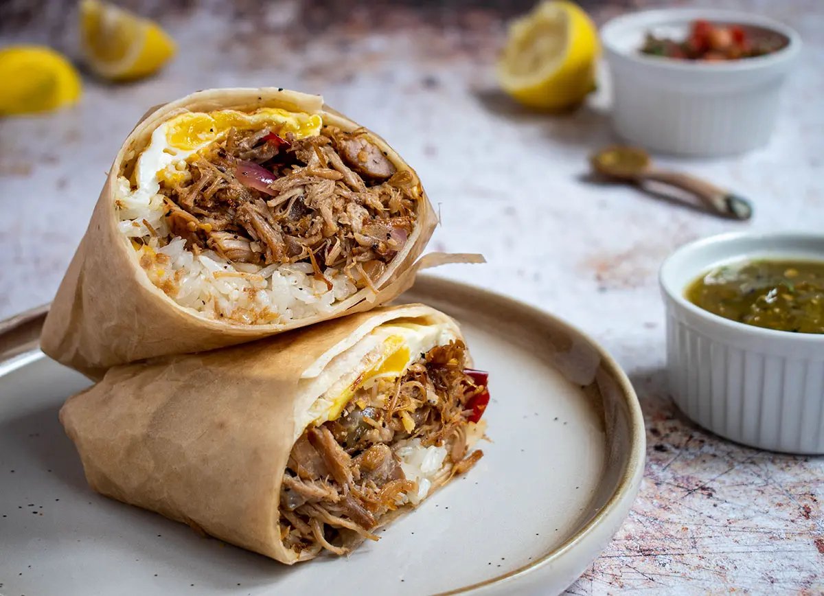 food burrito pulled pork rice food photography Image