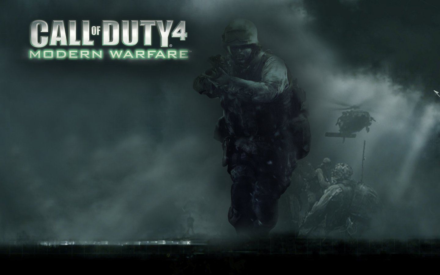 A soldier advances through smoke in a dramatic scene from Call of Duty 4: Modern Warfare, showcasing intense combat and action in a modern warfare setting.