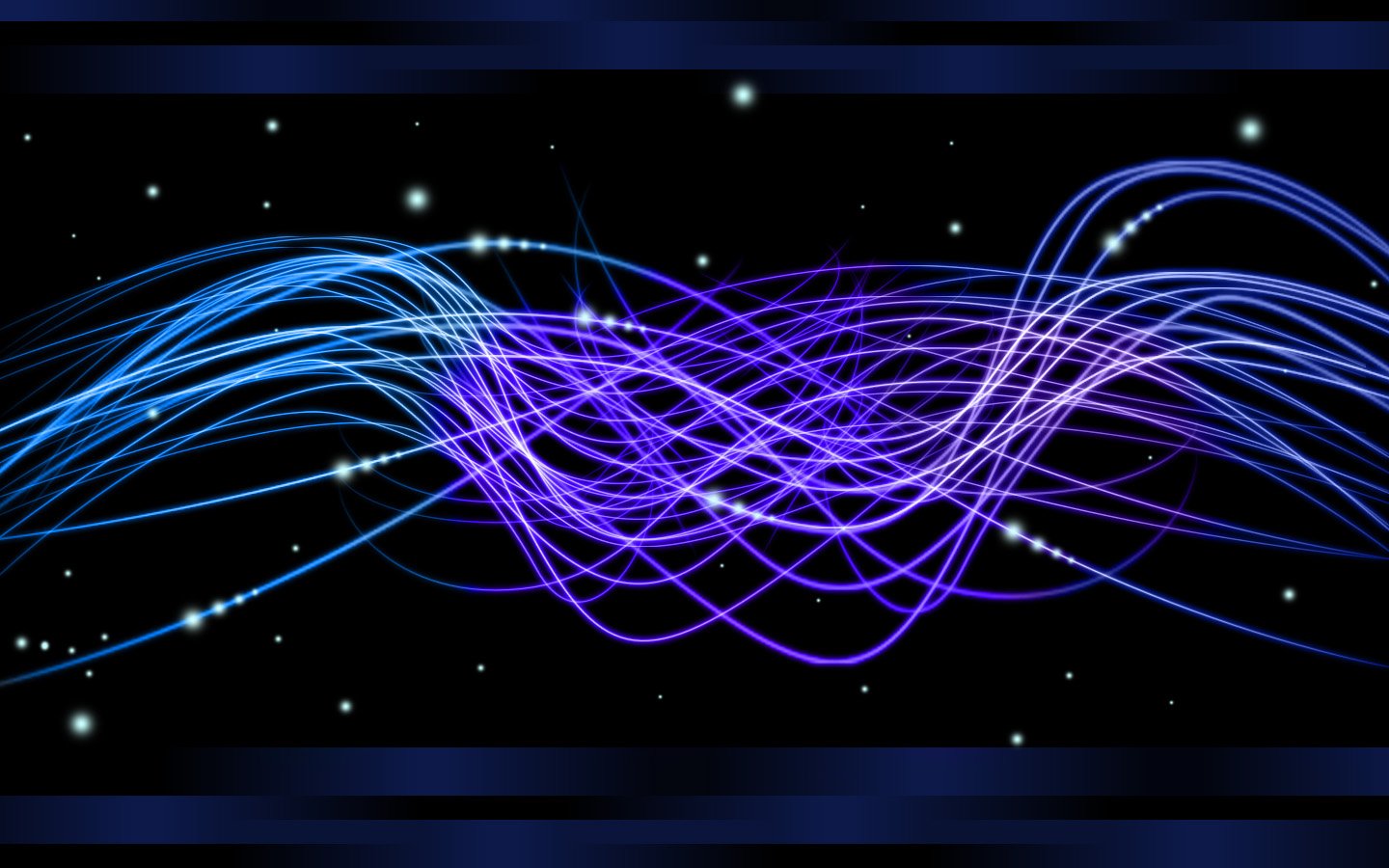 An abstract design featuring flowing lines in shades of purple and blue against a dark background, illuminated by scattered stars.