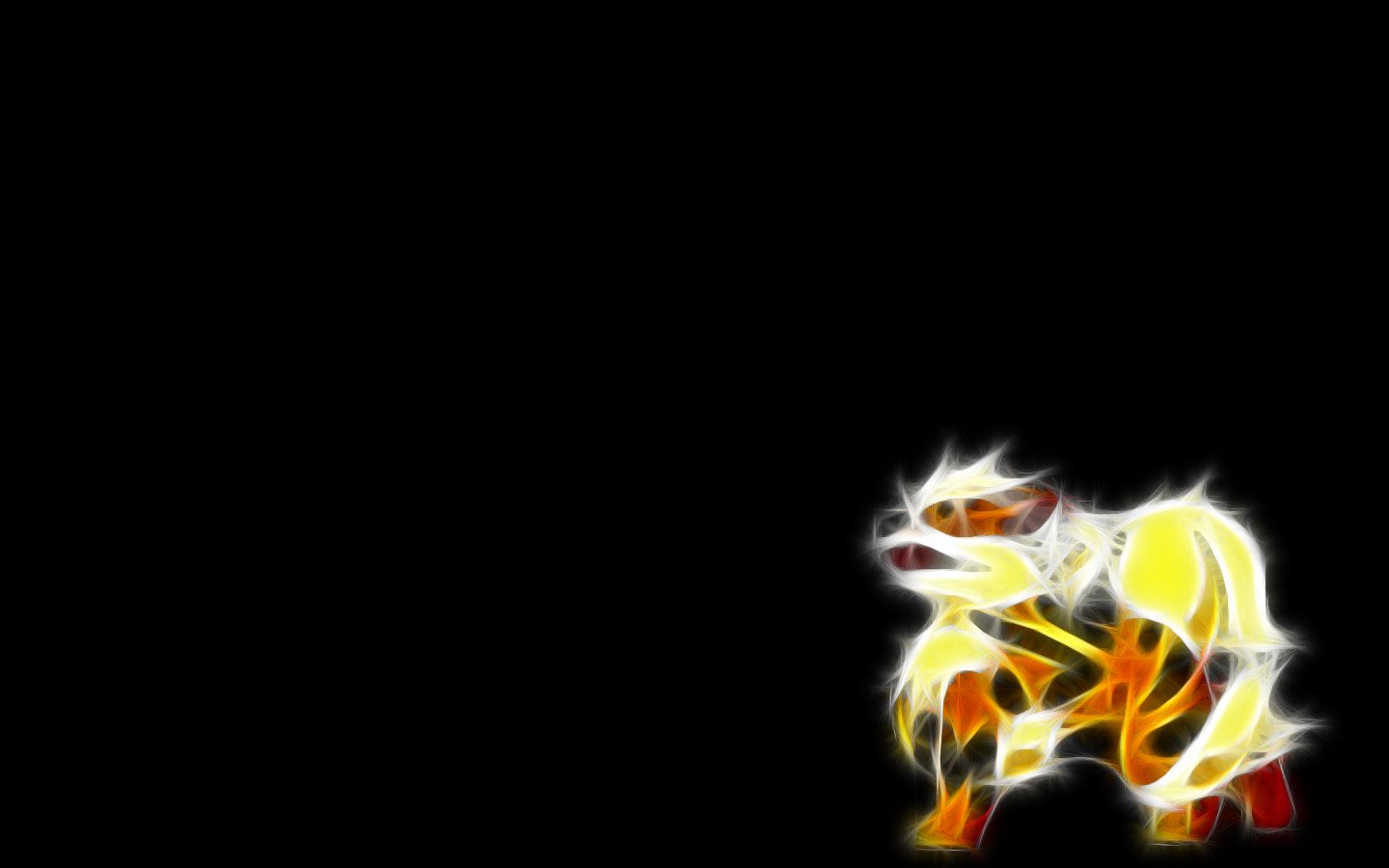 Glowing neon-style Arcanine, the fire Pokémon, stands confidently against a black background in an anime-inspired design.