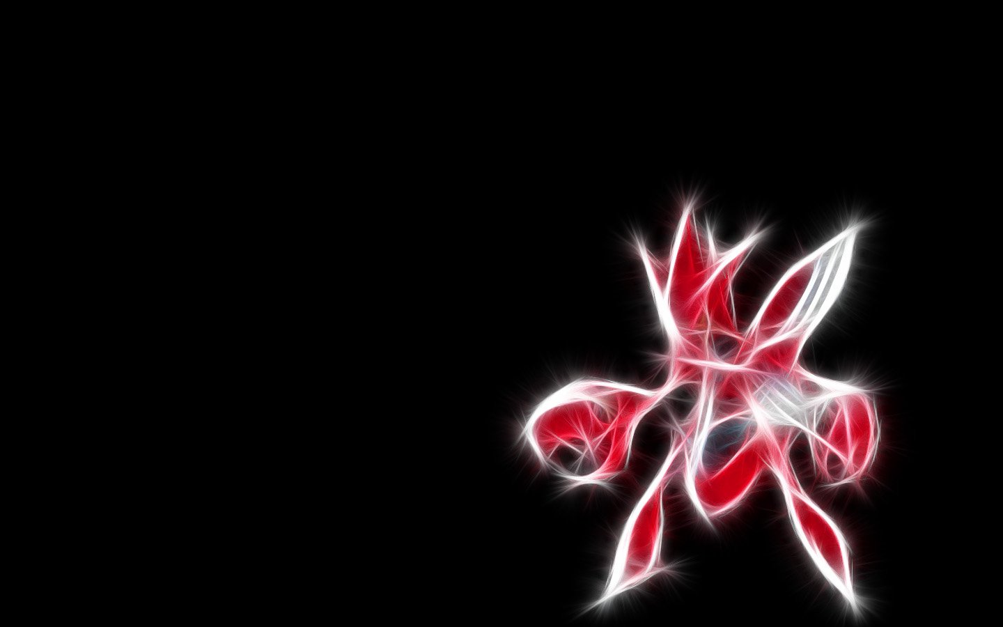 Glowing neon outline of Scizor, the bug-type Pokémon, set against a black background, capturing its sharp claws and segmented body in anime-inspired style.