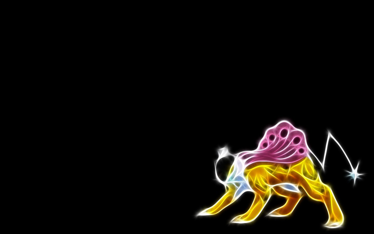 A vibrant depiction of Raikou, the legendary electric Pokémon, showcases a dynamic anime style against a black background, emphasizing its powerful presence and unique design.