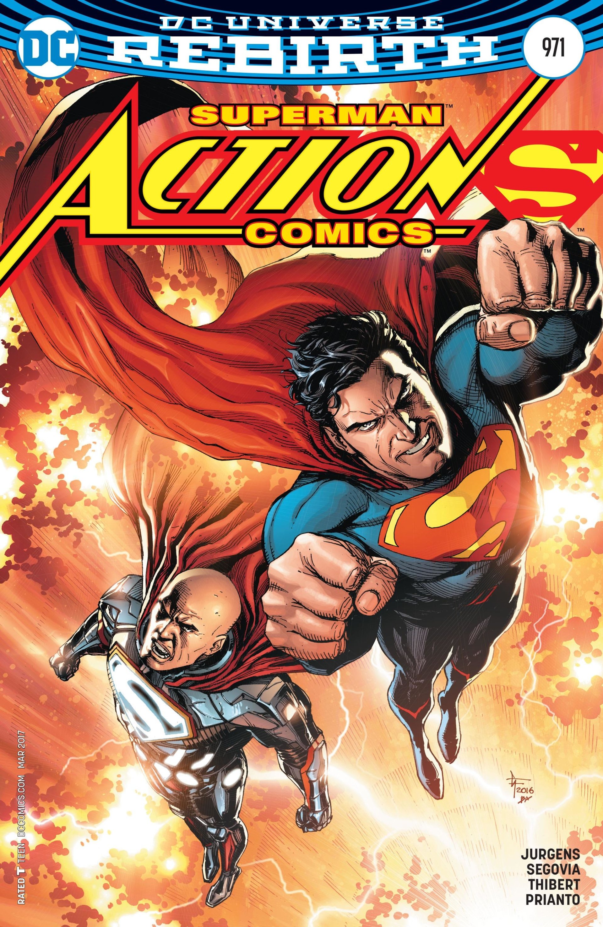 Cover of DC Comics' Action Comics #971 featuring Superman and Lex Luthor engaged in an intense confrontation, embodying the epic struggle between hero and villain.