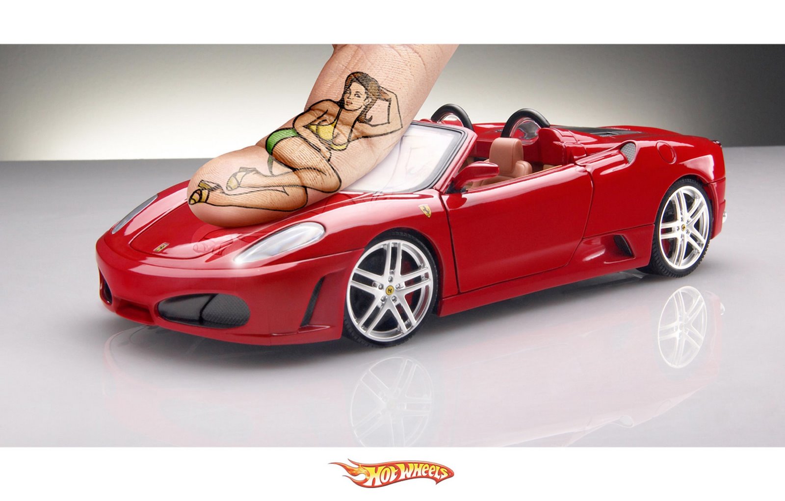 Hot Wheels Red Ferrari and Finger Art