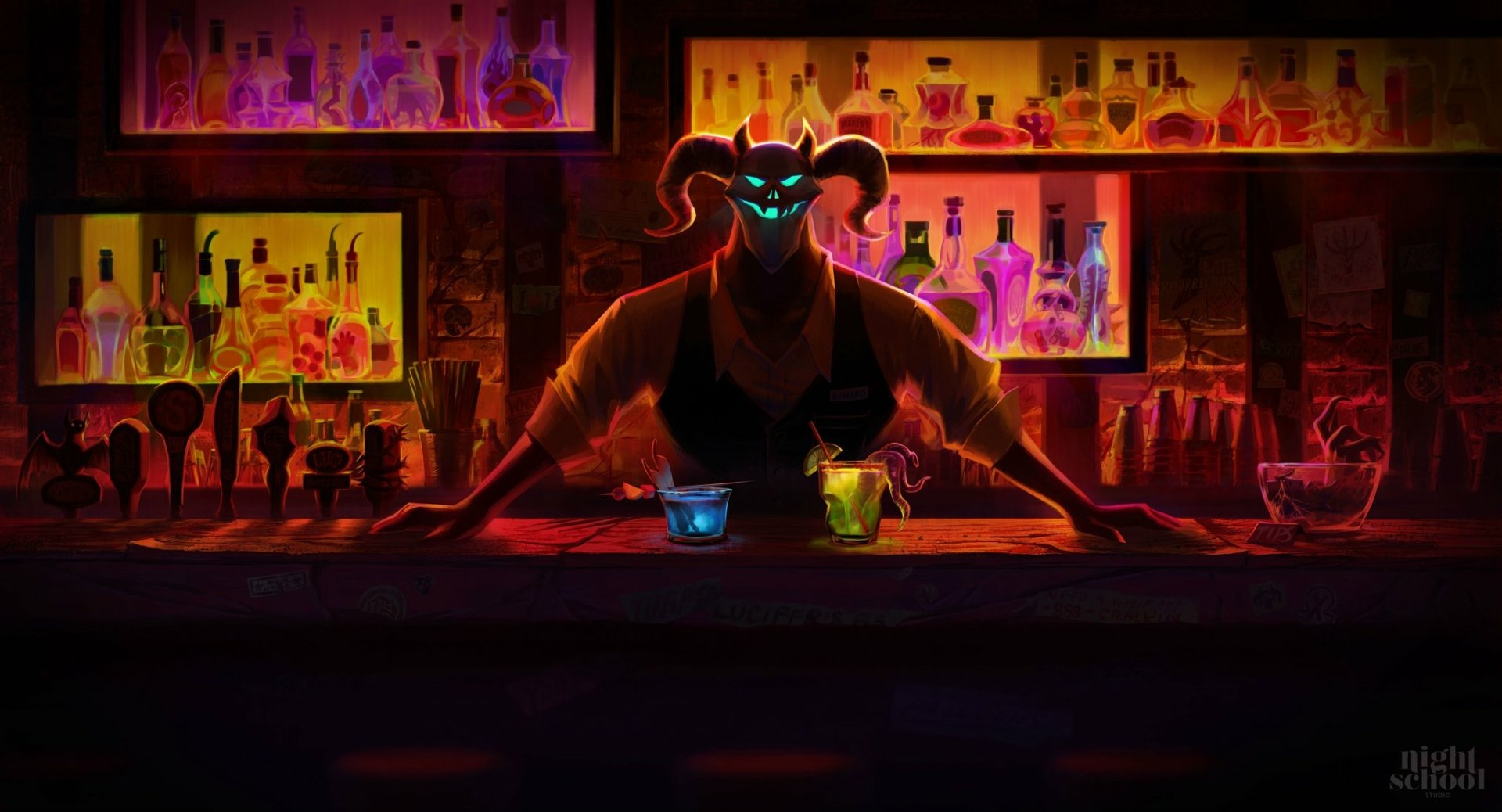 video game Afterparty bartender neon fantasy Image