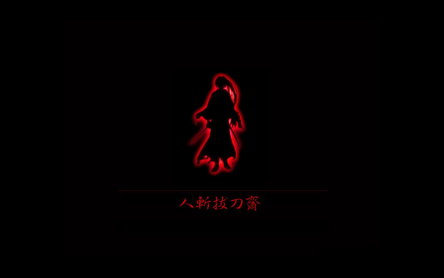 Silhouette of a character from the anime Rurouni Kenshin, depicted in a striking red outline against a black background, emphasizing its iconic design and thematic elements.