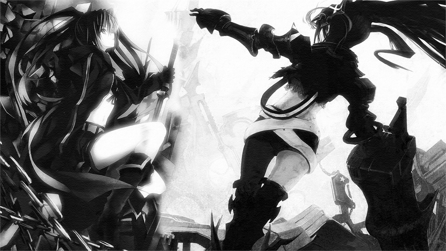 Черное белое черное песнь. Black Rock Shooter аниме. Стрелок с чёрной скалы аниме. Обои на рабочий стол аниме. Аниме на рабочий стол черно белое.