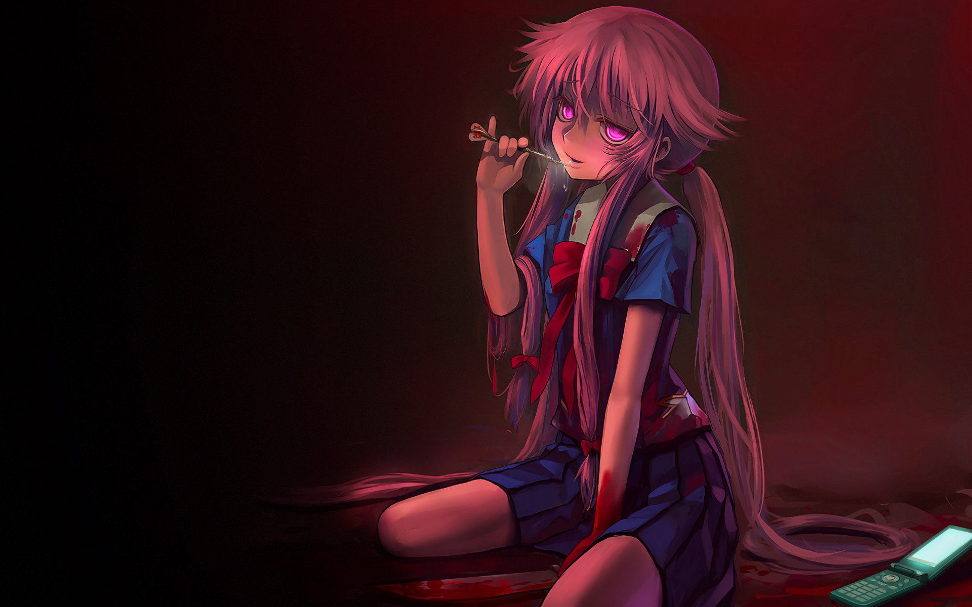 Mirai Nikki, anime, red background, simple background