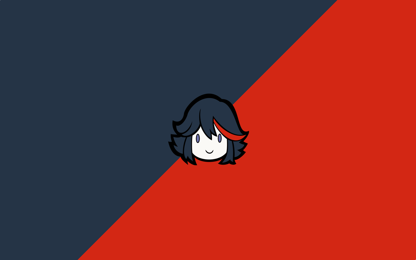 Minimalist illustration of Ryūko Matoi from the anime Kill La Kill against a split dark blue and red background.