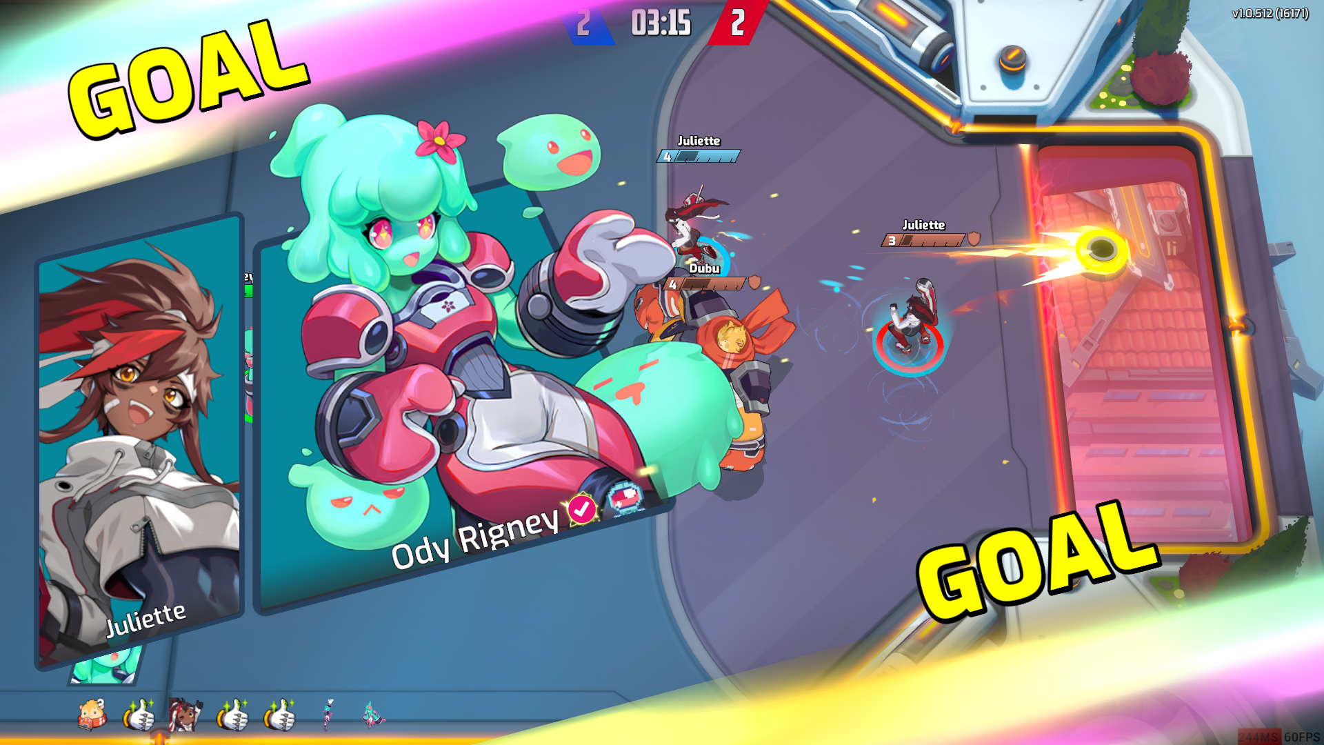 video game Omega Strikers goal characters Action Image