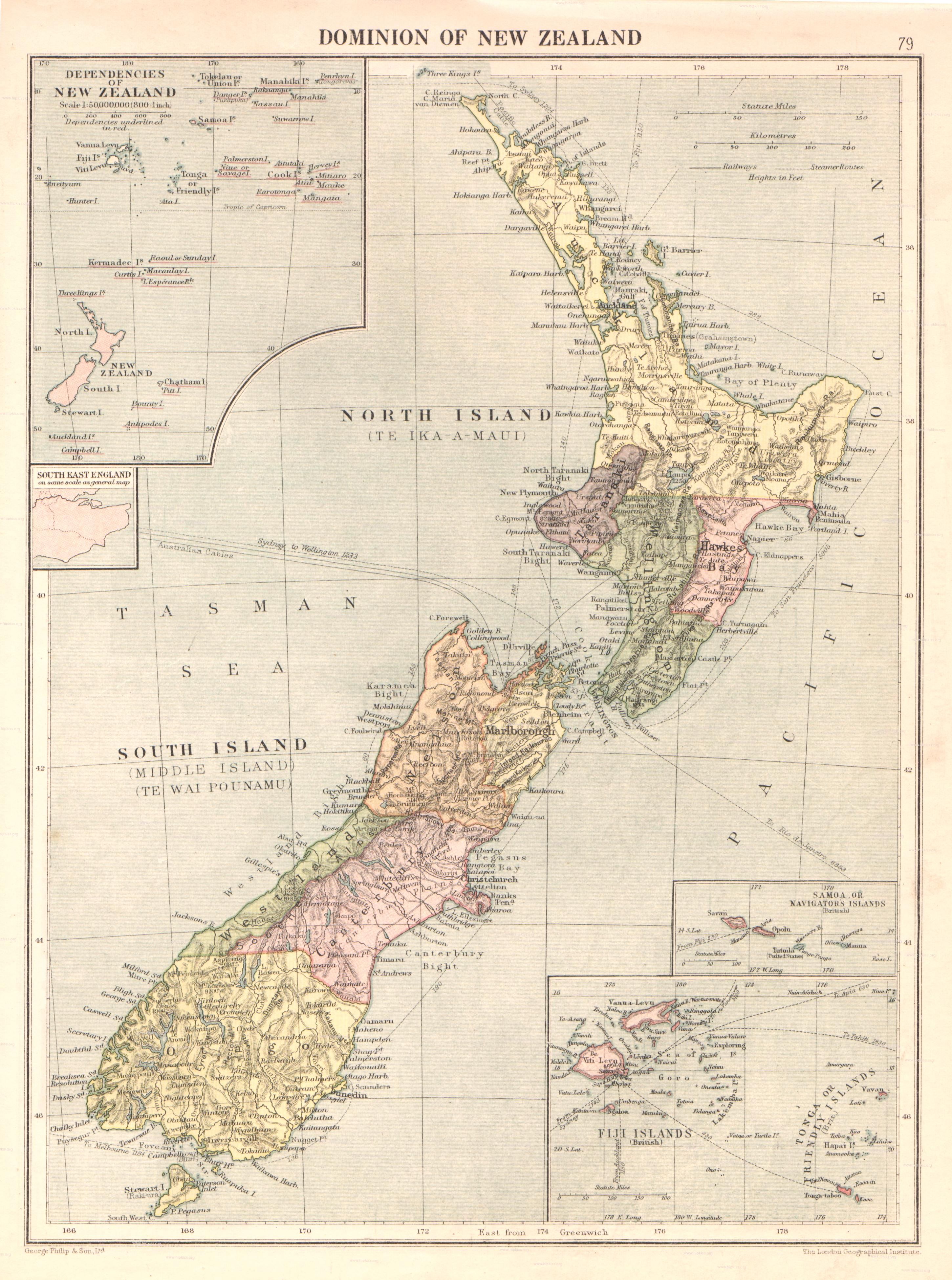 Old Map of New-Zealand and Dependencies