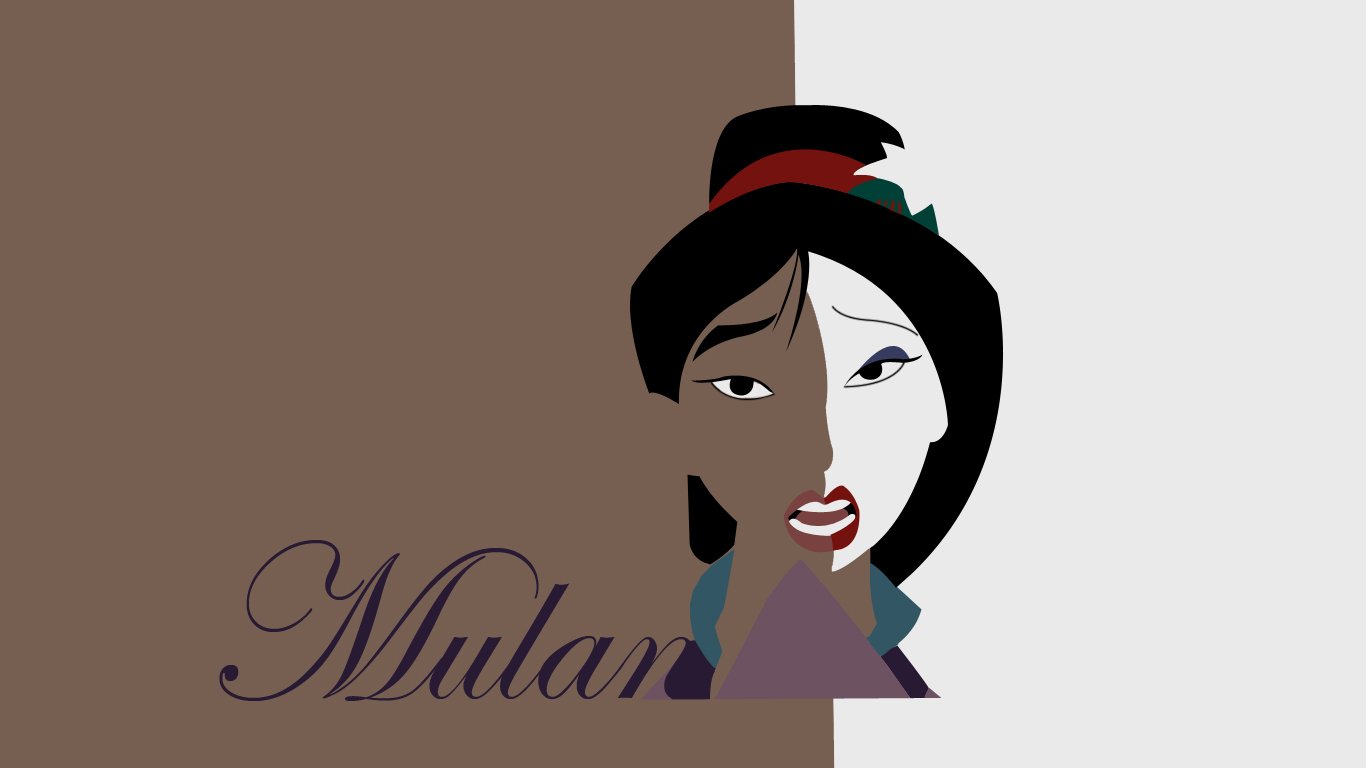 An artistic representation of Mulan from the 1998 movie, featuring a stylized depiction of her face with the title Mulan elegantly incorporated below.