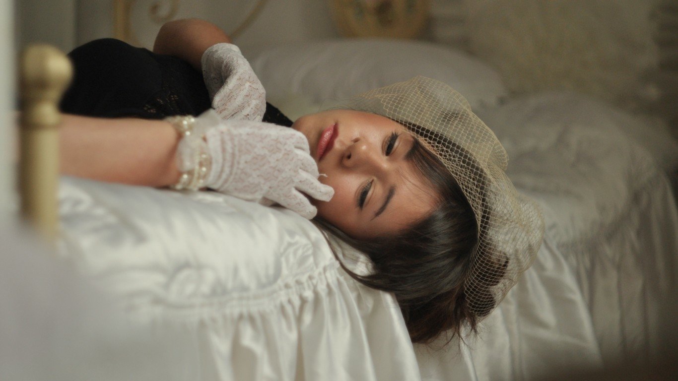 sleeping bed woman model Image