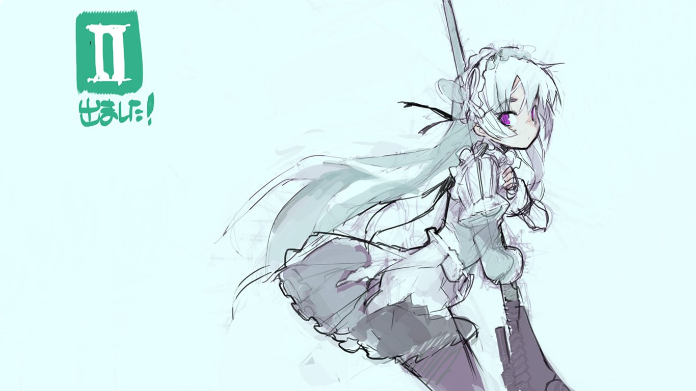 Sketch-style illustration of a young girl with long hair and a sword, from the anime Chaika -The Coffin Princess-, set against a pale background.