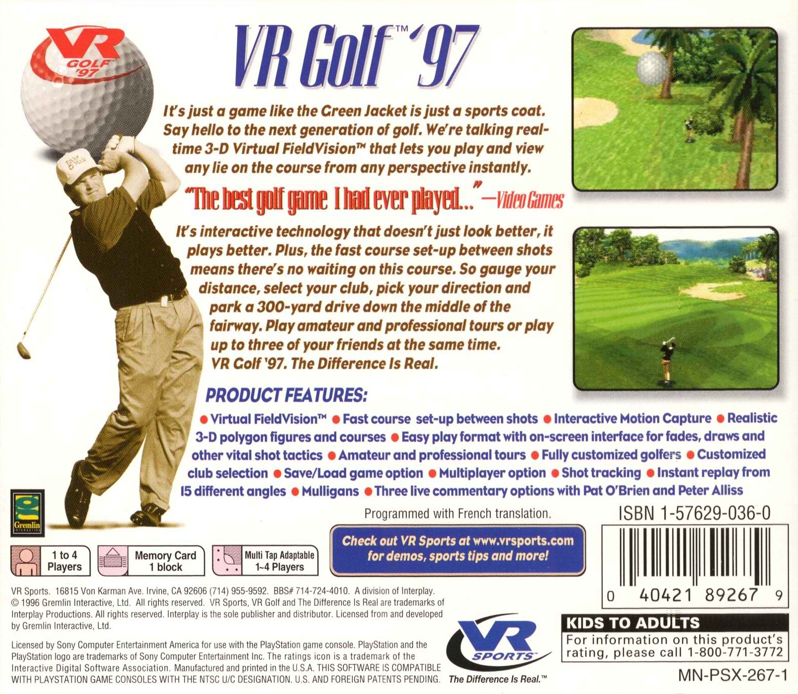 Golf 97. Actua-Golf-3 ps1 Cover NTSC UC.