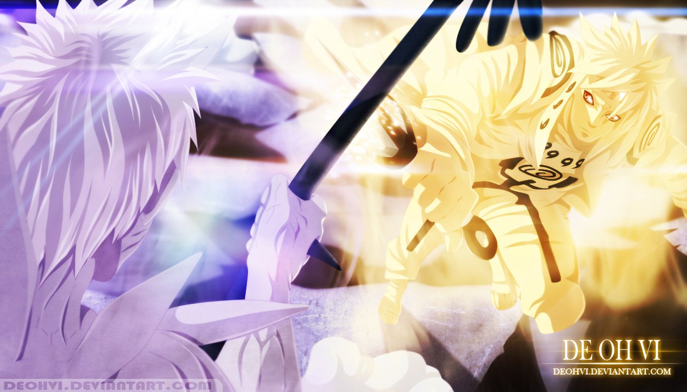 Minato Namikaze confronts Obito Uchiha in a dynamic scene from the anime Naruto, showcasing their intense rivalry and dramatic energy.