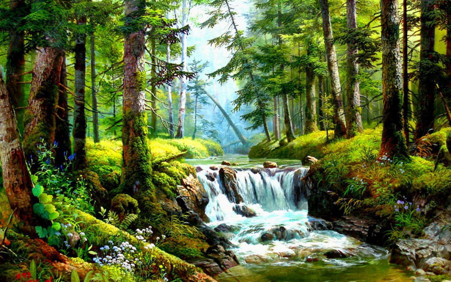 Forest Waterfall Painting