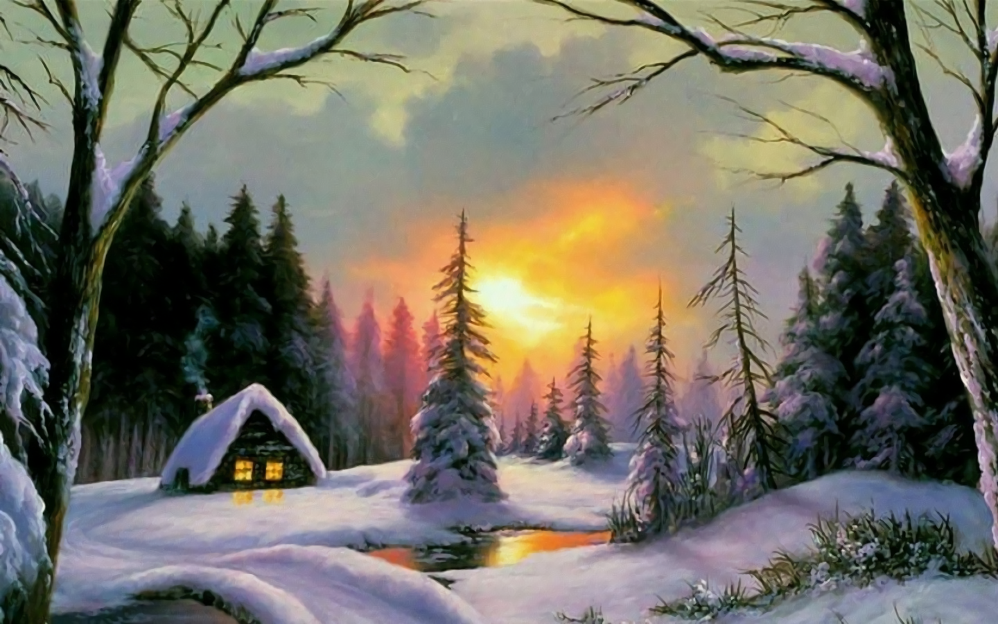 House in Winter Forest