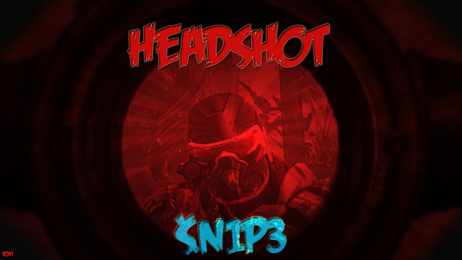 Screenshot from the video game Crysis showing a sniper rifle scope targeting an enemy with the words HEADSHOT and SNIP3 overlaid.