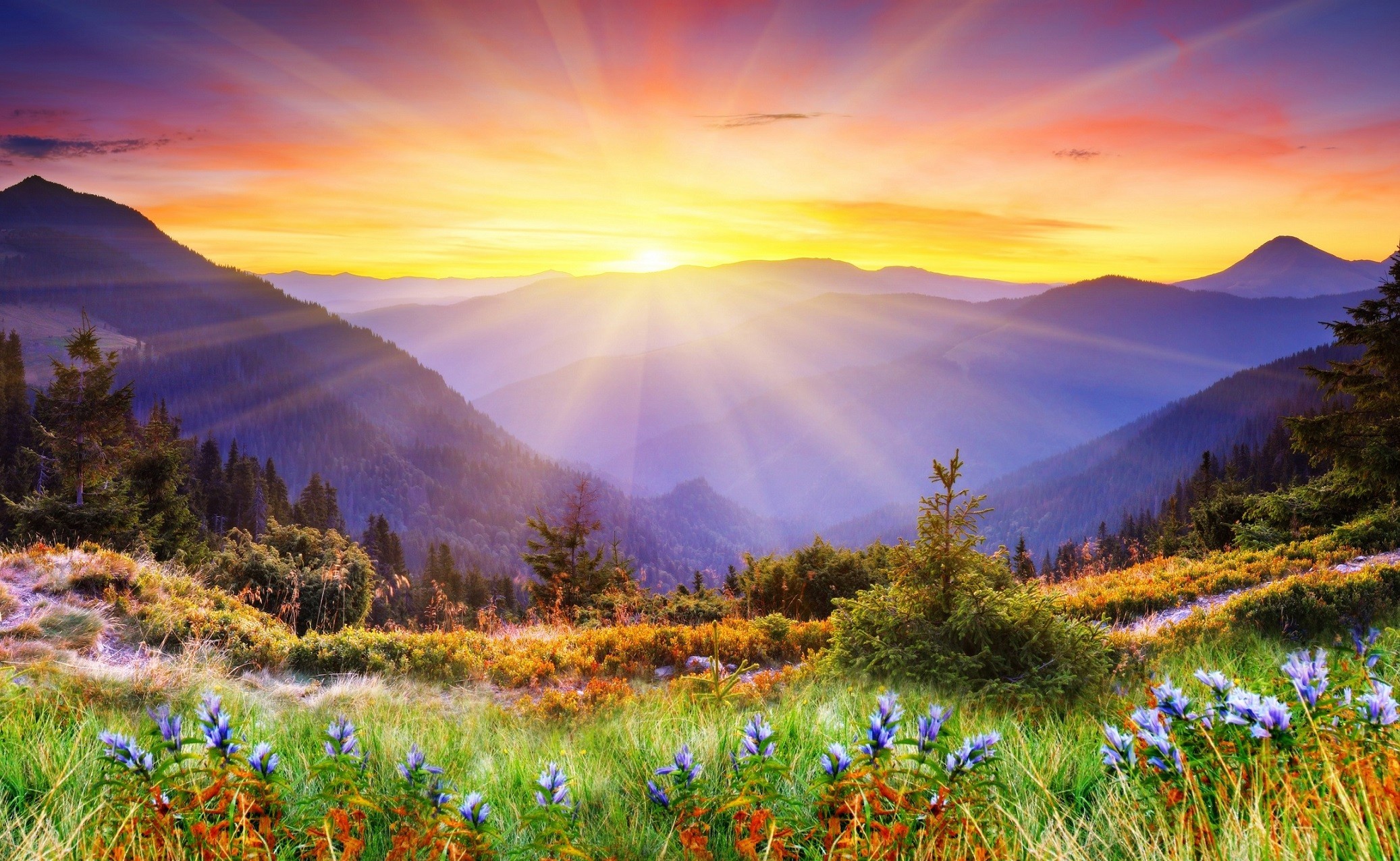 Download Sunshine Mountain Sunset Nature Valley Image