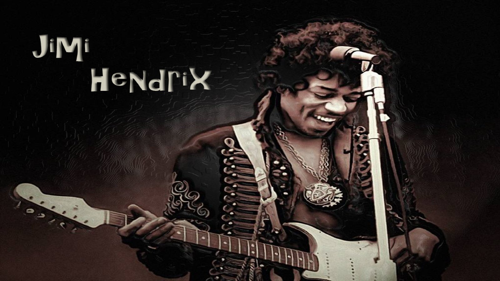 Jimi Hendrix passionately playing electric guitar on stage, embodying the spirit of rock music with vibrant energy and iconic style.