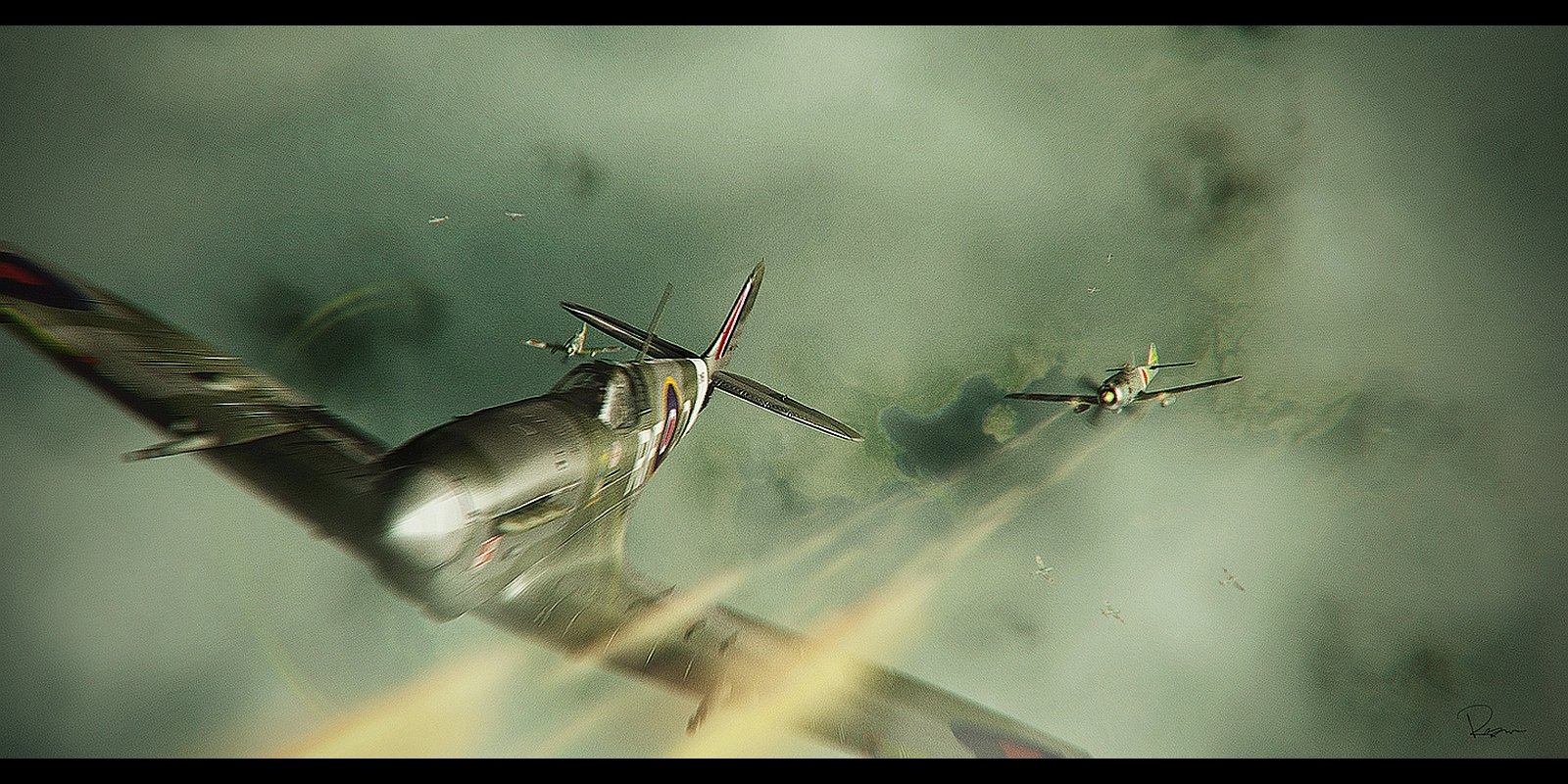  Spitfire Being chase by German Fighters