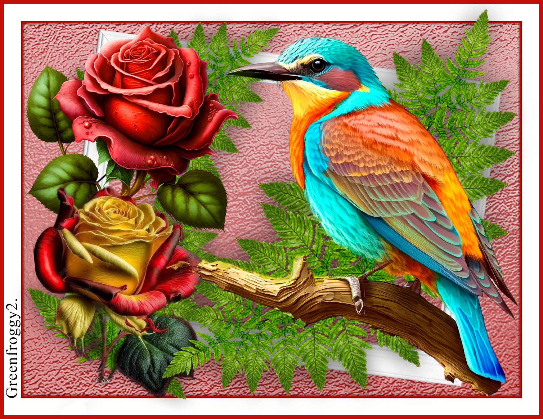 BIRD AND ROSES by GREENFROGGY1