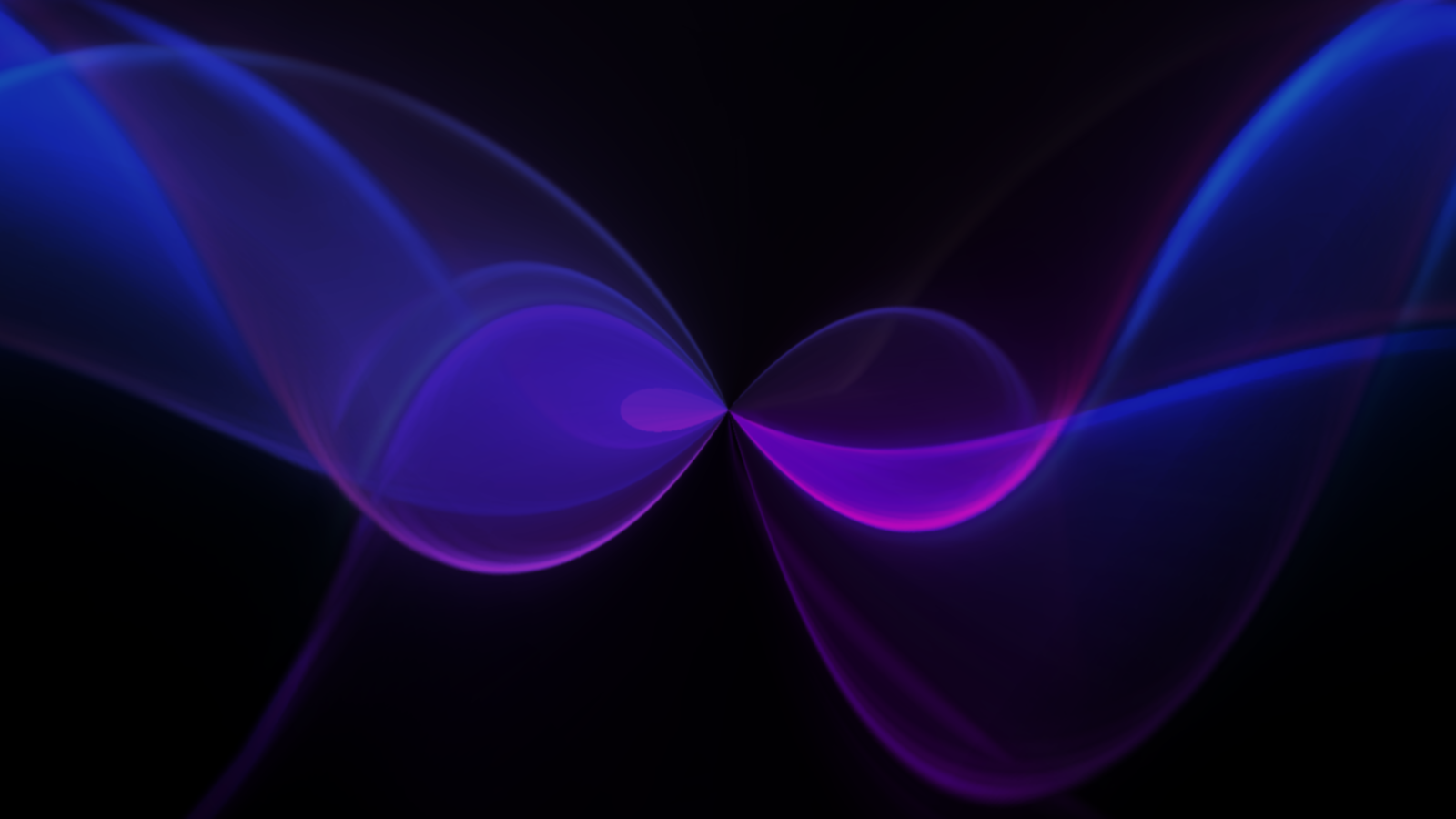 Abstract light waves in shades of blue and purple intertwine gracefully against a dark background, creating a smooth, flowing visual effect.