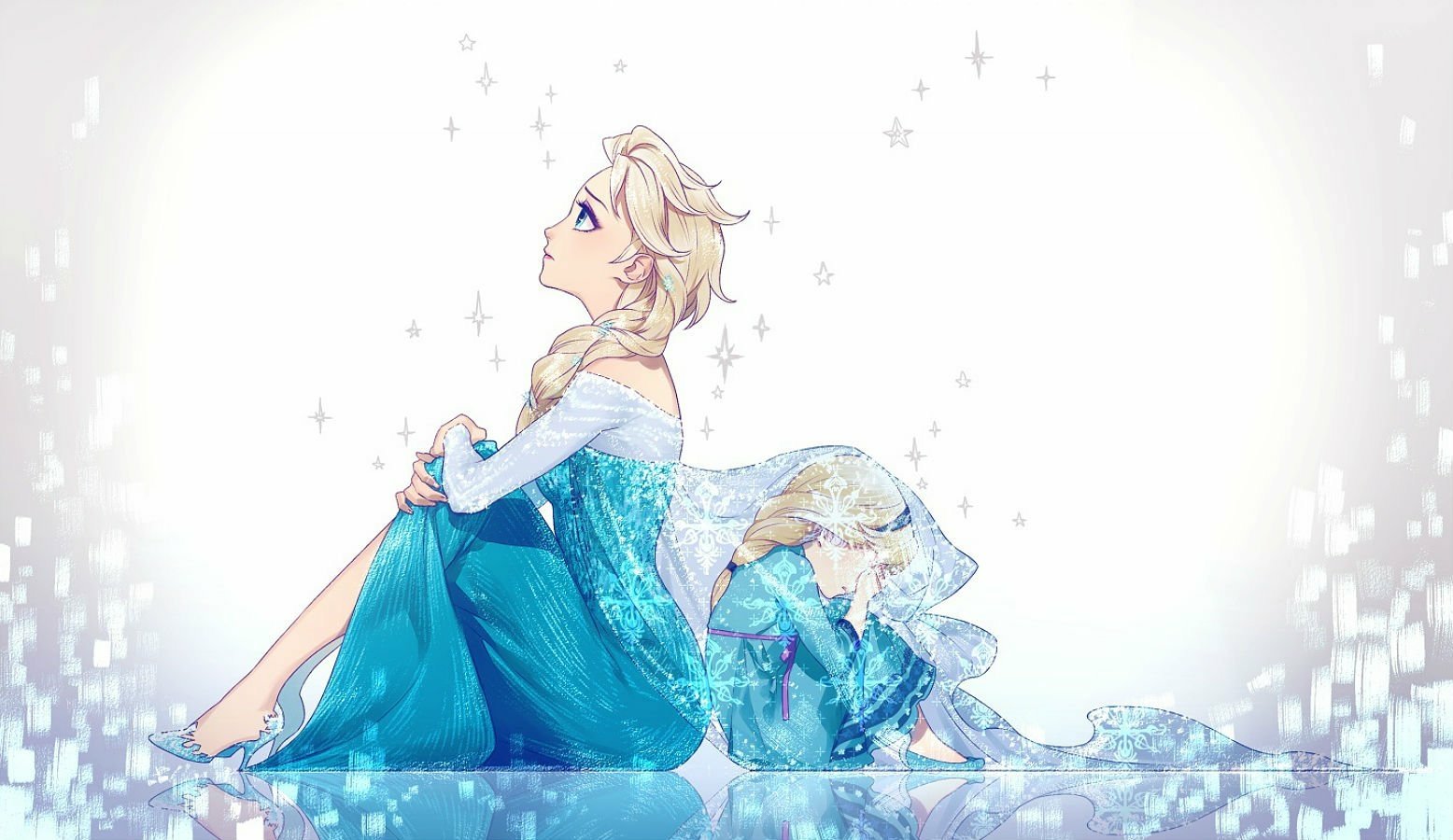 Illustration of <b>Elsa</b> from the movie Frozen, sitting gracefully with a flowi...