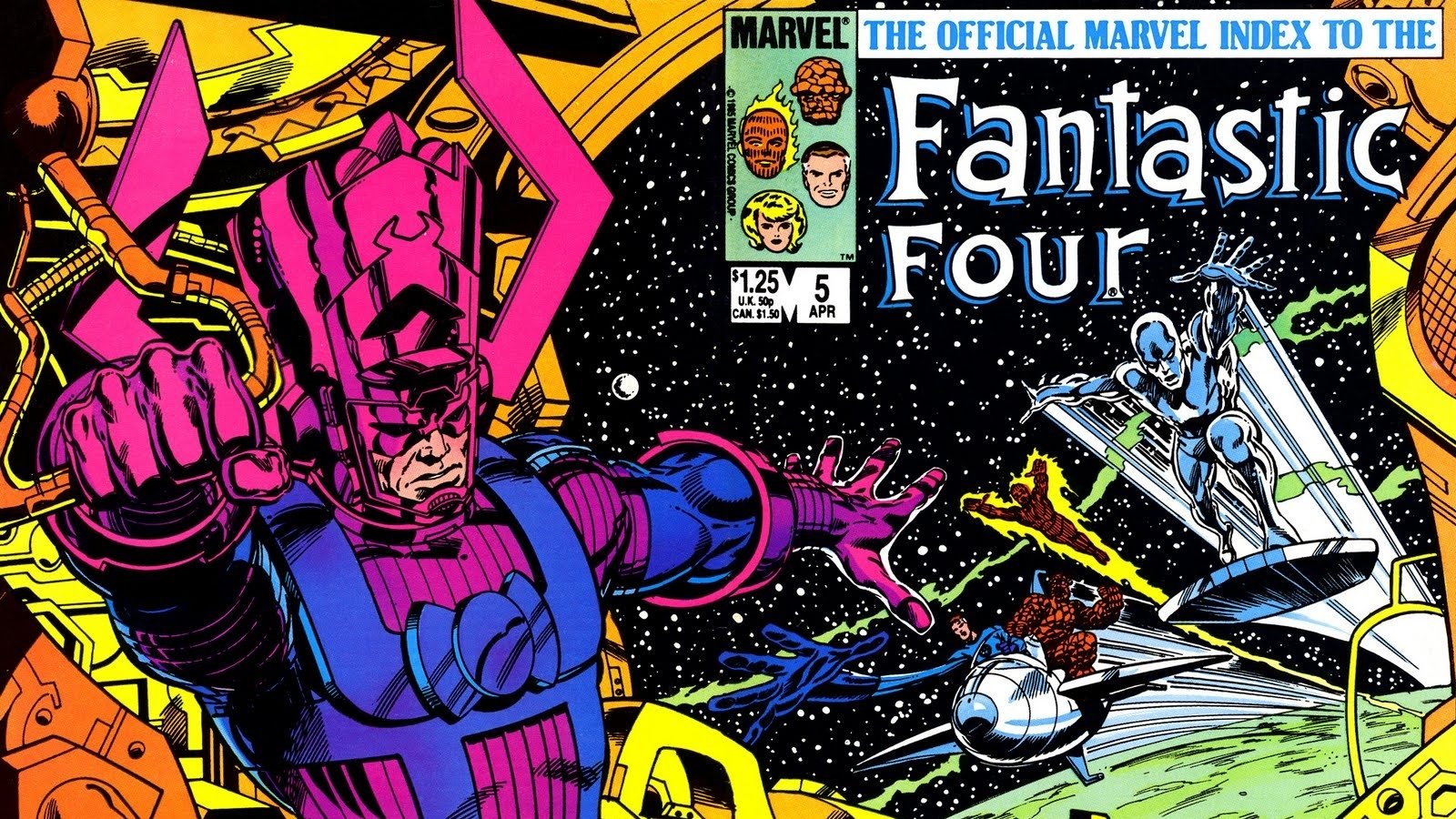 Susan Storm Reed Richards Mister Fantastic Johnny Storm Ben Grimm Thing (Marvel Comics) Human Torch (Marvel Comics) Silver Surfer Galactus Comic Fantastic Four Image