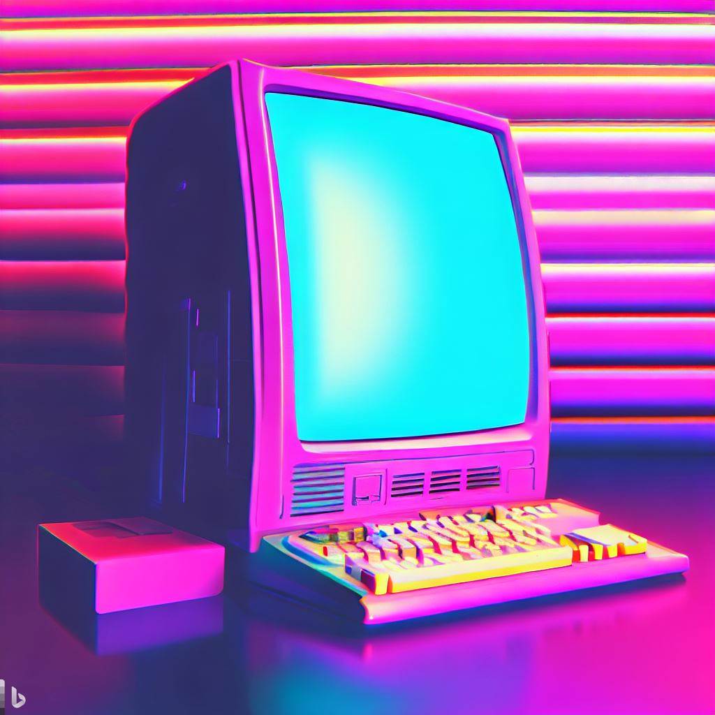 A computer from the 90's in the style of vaporwave by OrdinaryGuy