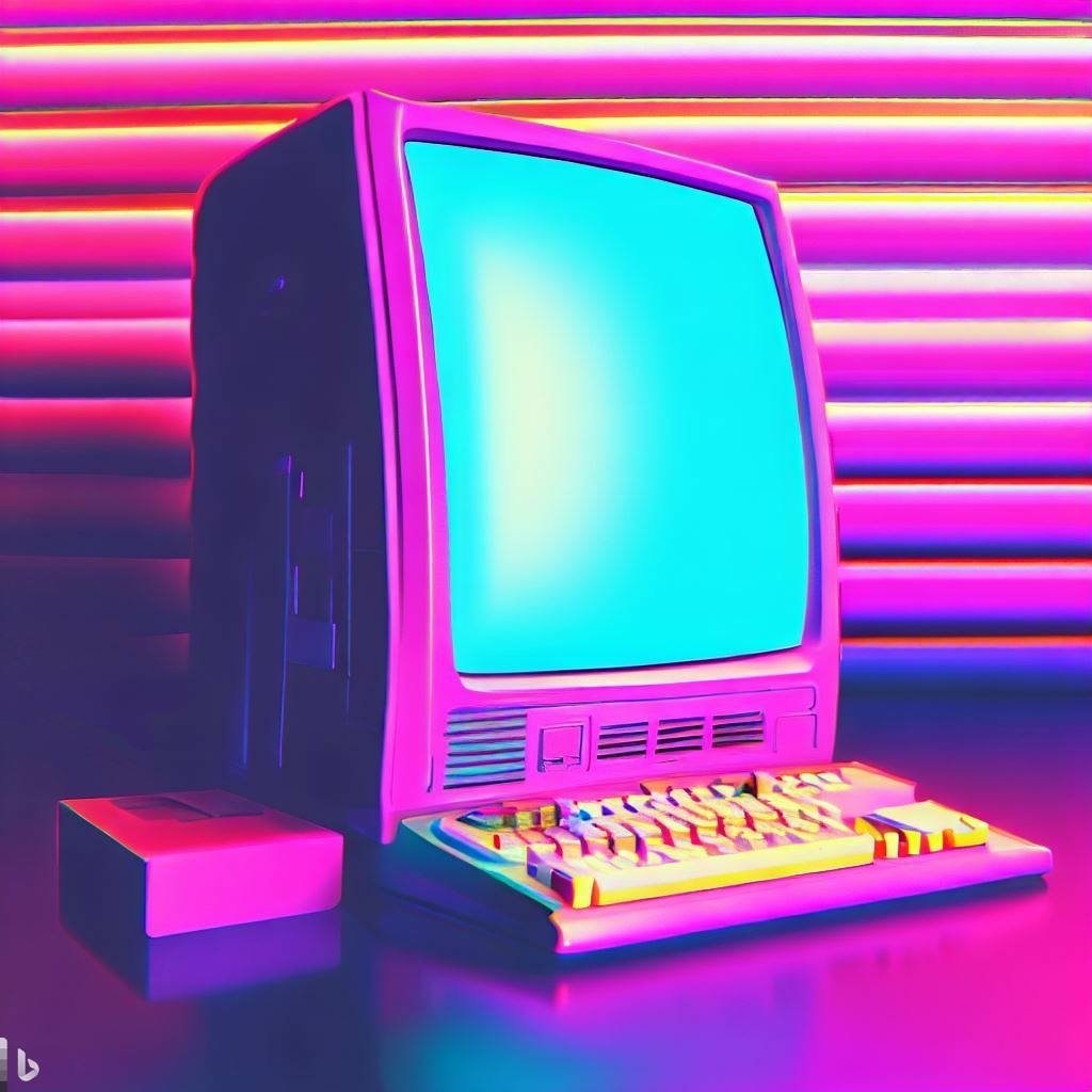  A computer from the 90's in the style of vaporwave